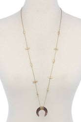 Stone Crescent Moon Pendant Necklace