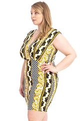 Plus Size Boarder Print V-neck Bodycon Dress