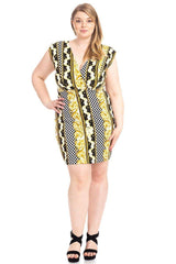 Plus Size Boarder Print V-neck Bodycon Dress
