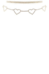 Rhinestone 5 Heart Choker Necklace