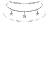 Rhinestone Star Charm 3 Layered Necklace