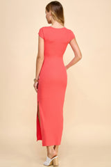 Crew Neck Cap Sleeve Rib W/ Lining Maxi Dress