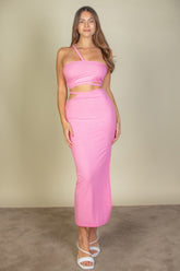 Cross Strap Cutout Top & Side Slit Midi Skirt Set