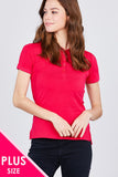 Red plus size polo shirt for women with button collar and short sleeves