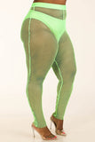 Neon green fishnet leggings for plus size women, stylish and bold with high waist design