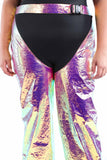 Plus size holographic metallic pants with high waistband, stylish and shiny for bold fashion looks