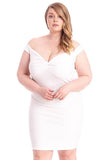 White off-shoulder plus size dress with knotted detail for elegant occasions
