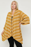 Yellow striped plus size kimono cardigan for women