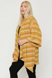 Plus size striped mustard cardigan with flowy sleeves and asymmetrical hem