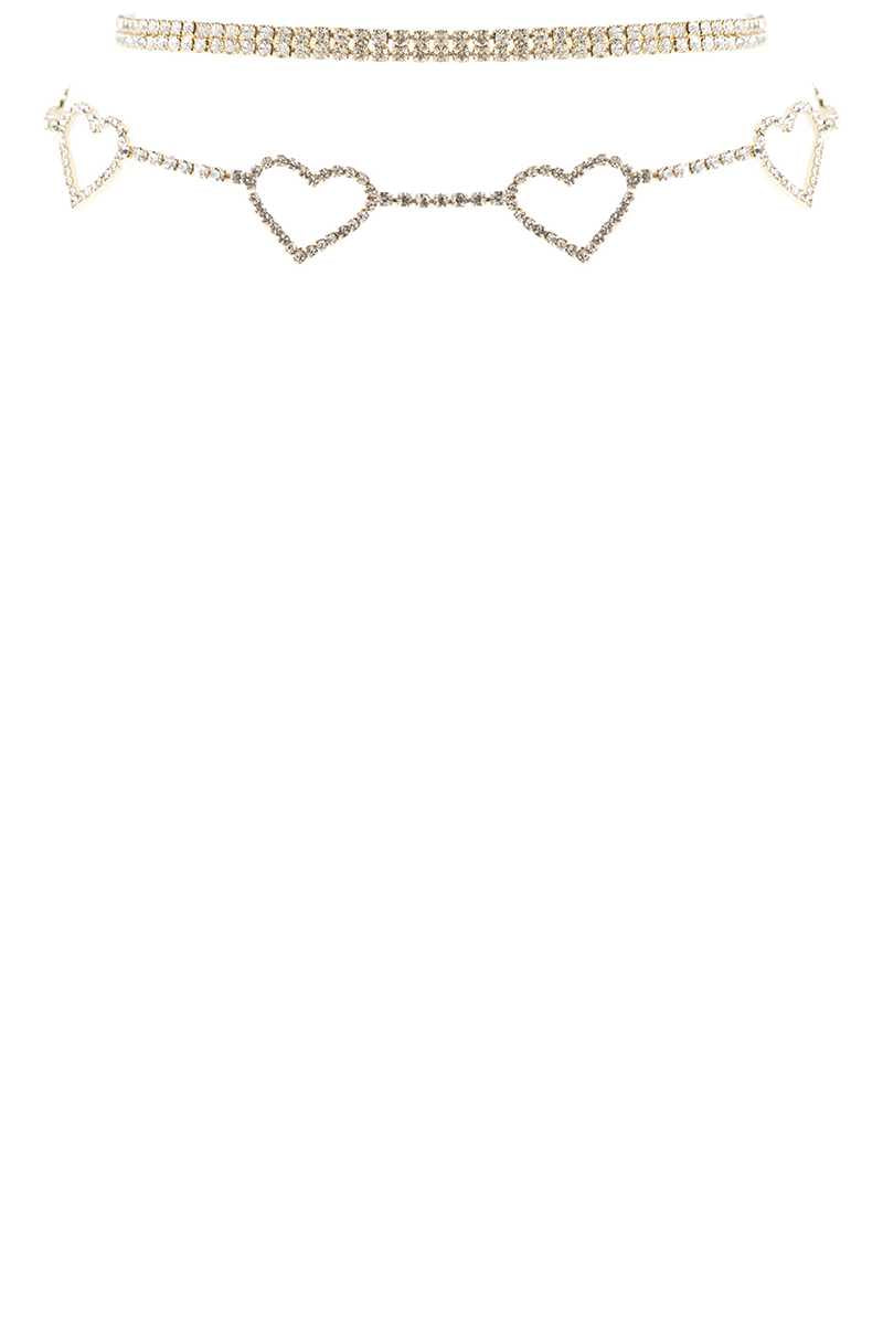 Rhinestone 5 Heart Choker Necklace
