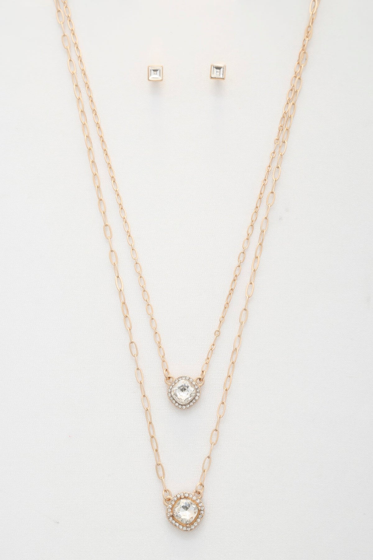 Double Crystal Metal Layered Necklace