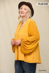 Woven And Textured Chiffon Top With Voluminous Sheer Sleeves