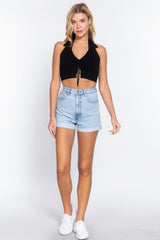 Halter Ruched Crop Sweater Knit Top