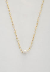 Pearl Bead Oval Link Necklace