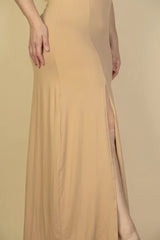 Plus Size Plunge Neck Thigh Split Maxi Dress